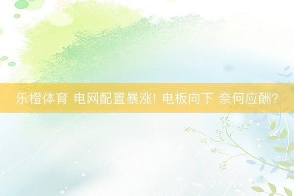 乐橙体育 电网配置暴涨! 电板向下 奈何应酬?