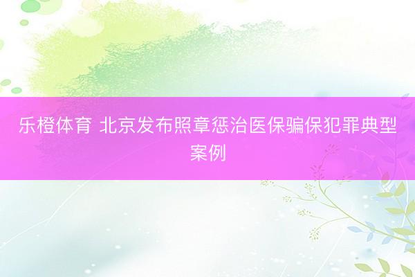 乐橙体育 北京发布照章惩治医保骗保犯罪典型案例