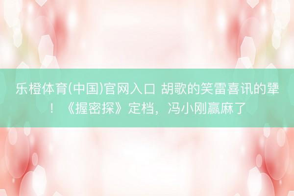 乐橙体育(中国)官网入口 胡歌的笑雷喜讯的犟！《握密探》定档，冯小刚赢麻了